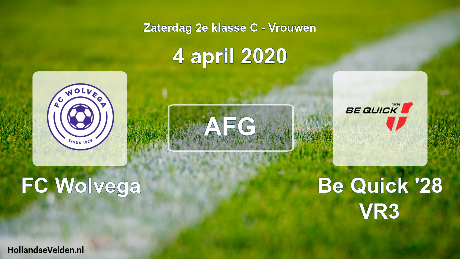 Geplande wedstrijd: FC Wolvega - Be Quick '28 VR3 (4 april 2020)