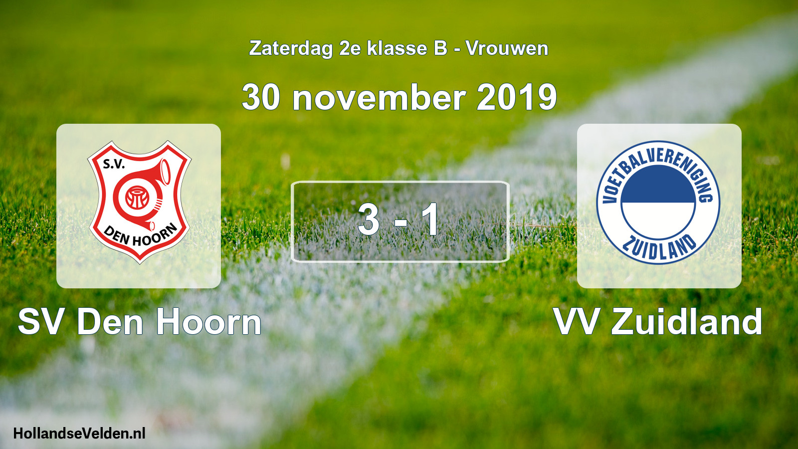 Total number of matches played: SV Den Hoorn - VV Zuidland 3 - 1 (30 November 2019)