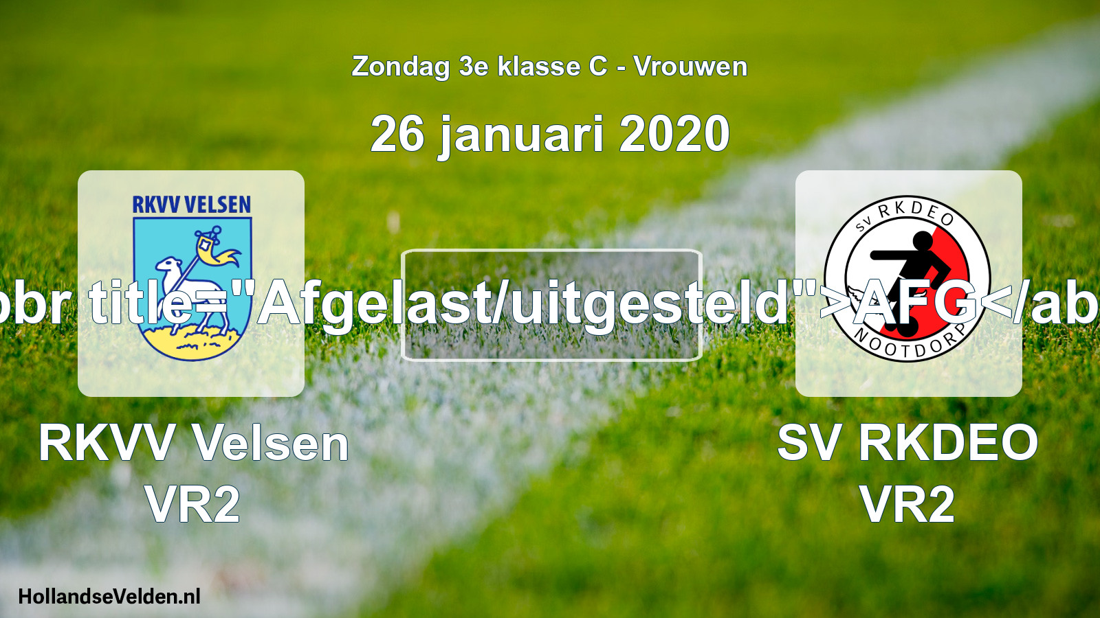 Scheduled Match: RKVV Velsen VR2 - SV RKDEO VR2 (26 January 2020)
