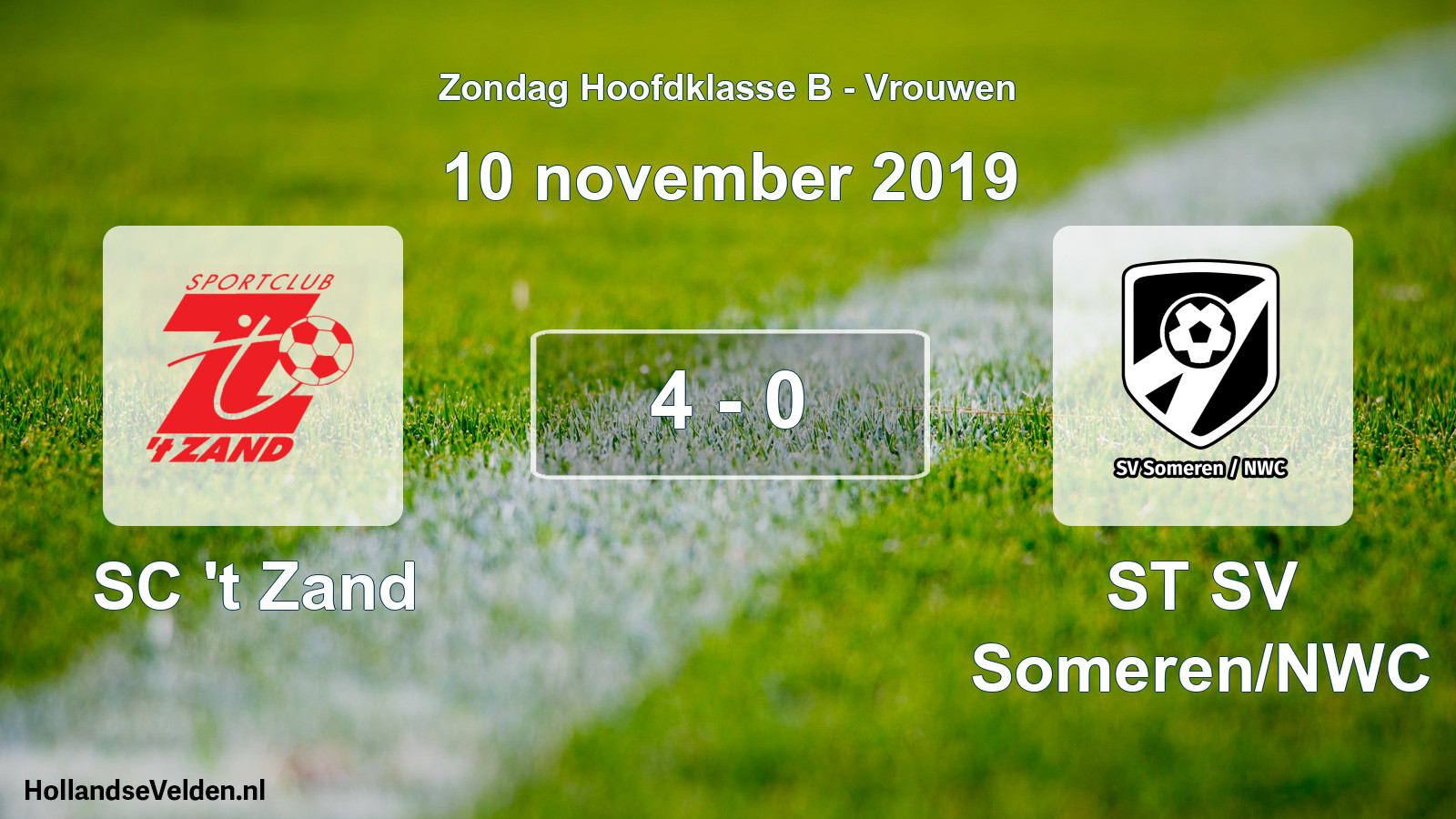 Gespeelde wedstrijd: SC 't Zand - ST SV Someren/NWC 4 - 0 (10 november 2019)