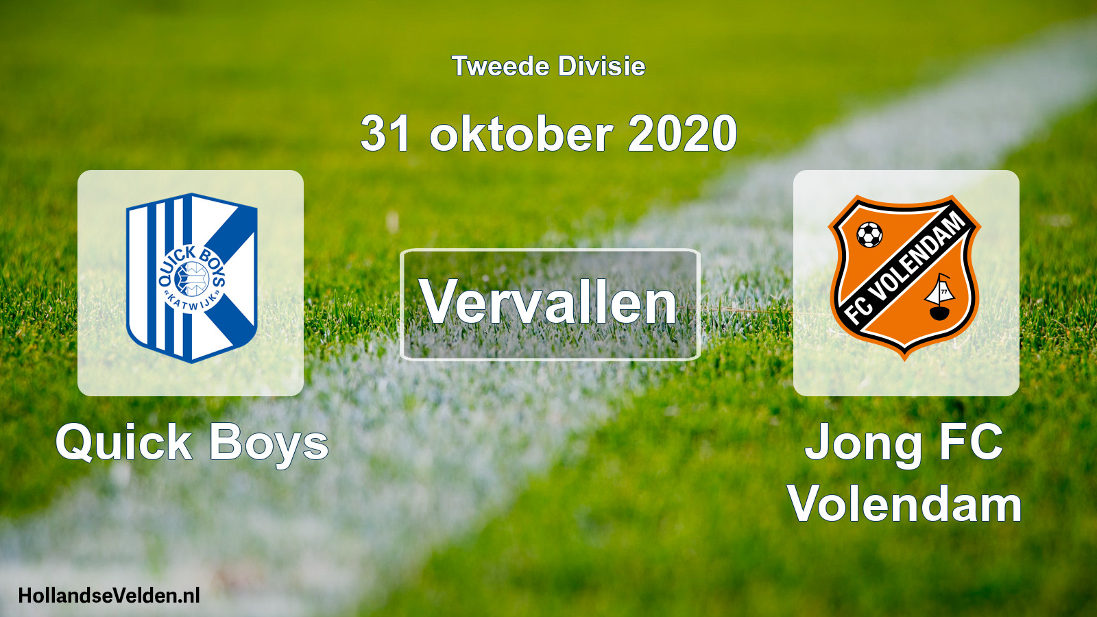 Scheduled Match: Quick Boys - Jong FC Volendam (31 October 2020)