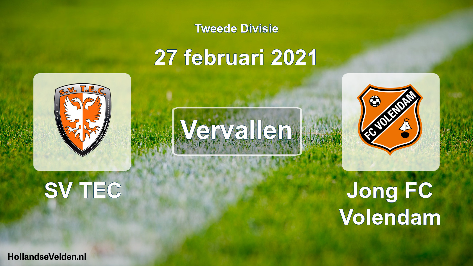 Scheduled Match: SV TEC - Jong FC Volendam (27 February 2021)
