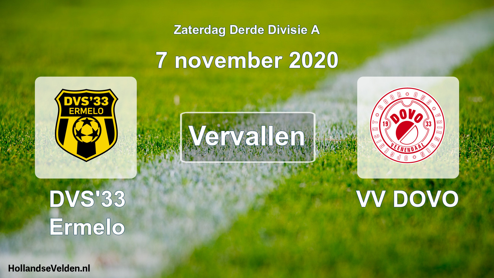 Scheduled Match: DVS'33 Ermelo - VV DOVO (7 November 2020)