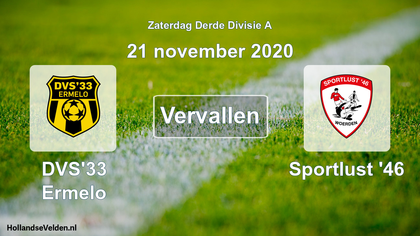 Scheduled Match: DVS'33 Ermelo - Sportlust '46 (21 November 2020)