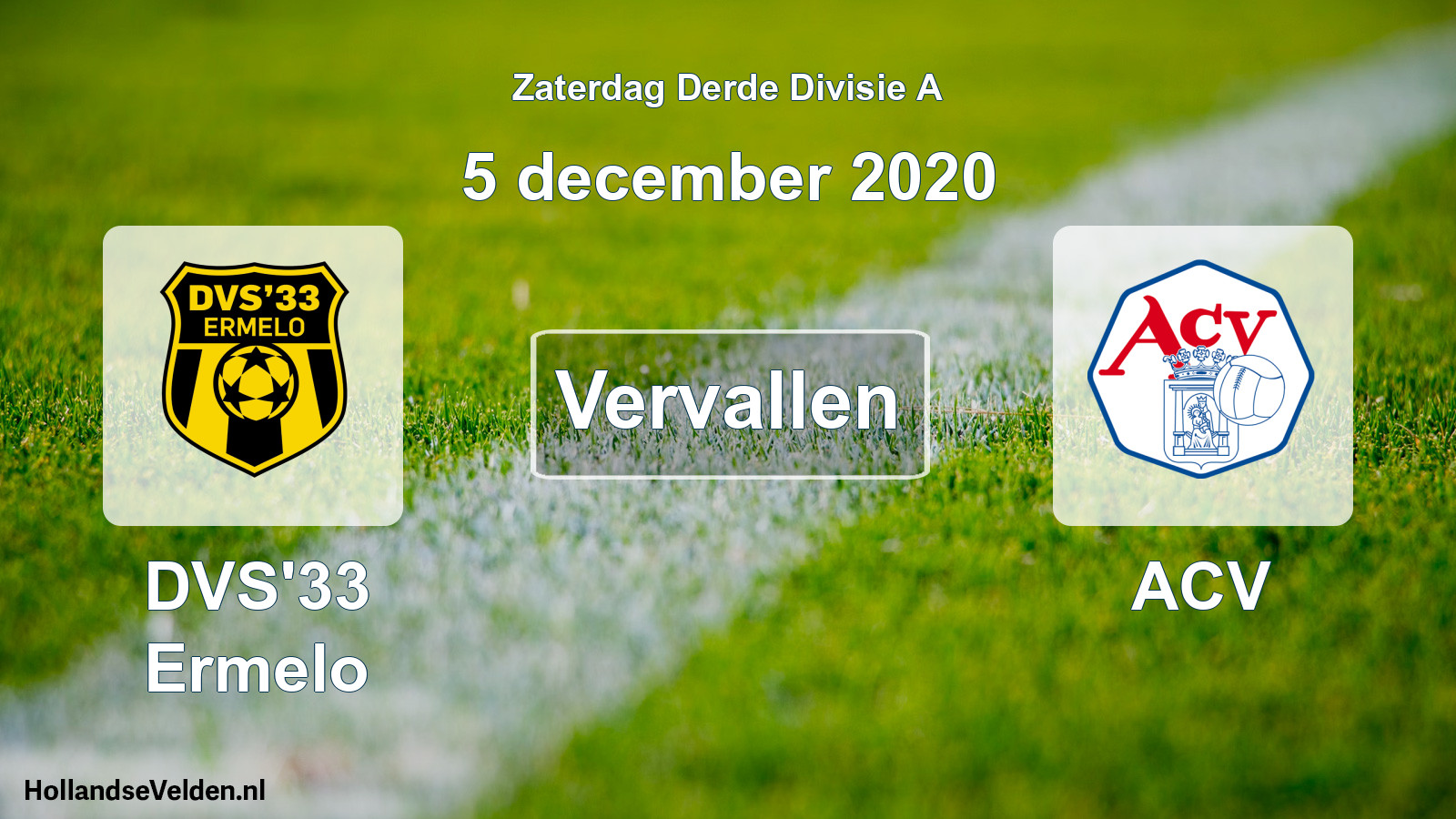 Scheduled Match: DVS'33 Ermelo - ACV (5 December 2020)