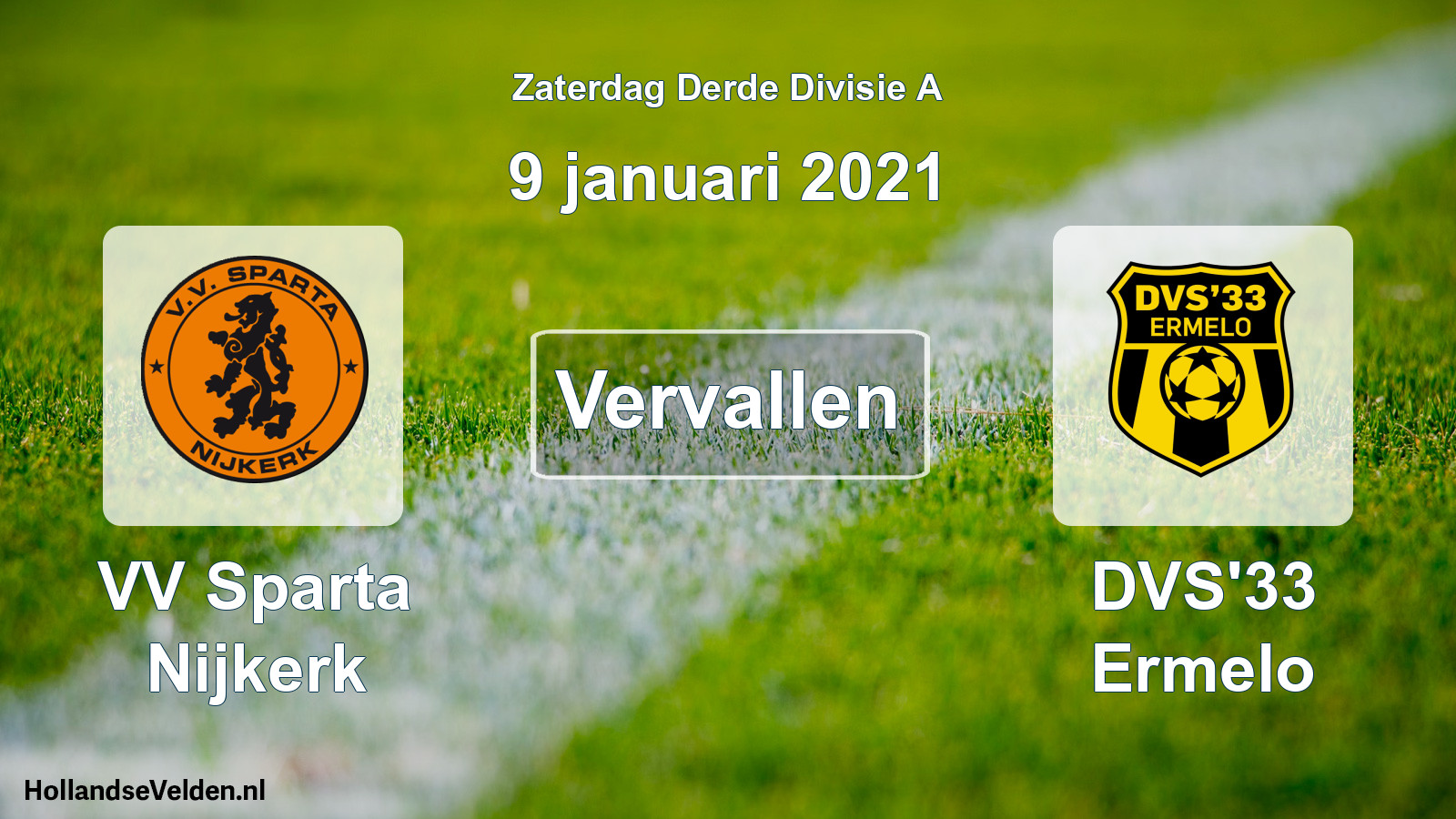 Scheduled Match: VV Sparta Nijkerk - DVS'33 Ermelo (9 January 2021)