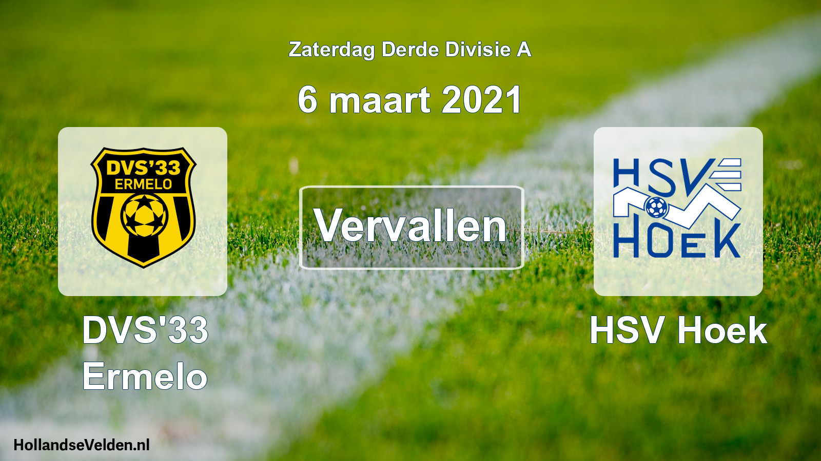 Scheduled Match: DVS'33 Ermelo - HSV Hoek (6 March 2021)