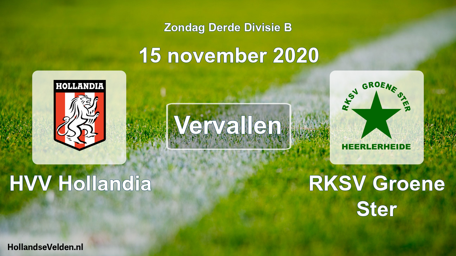 Scheduled Match: HVV Hollandia - RKSV Groene Ster (15 November 2020)