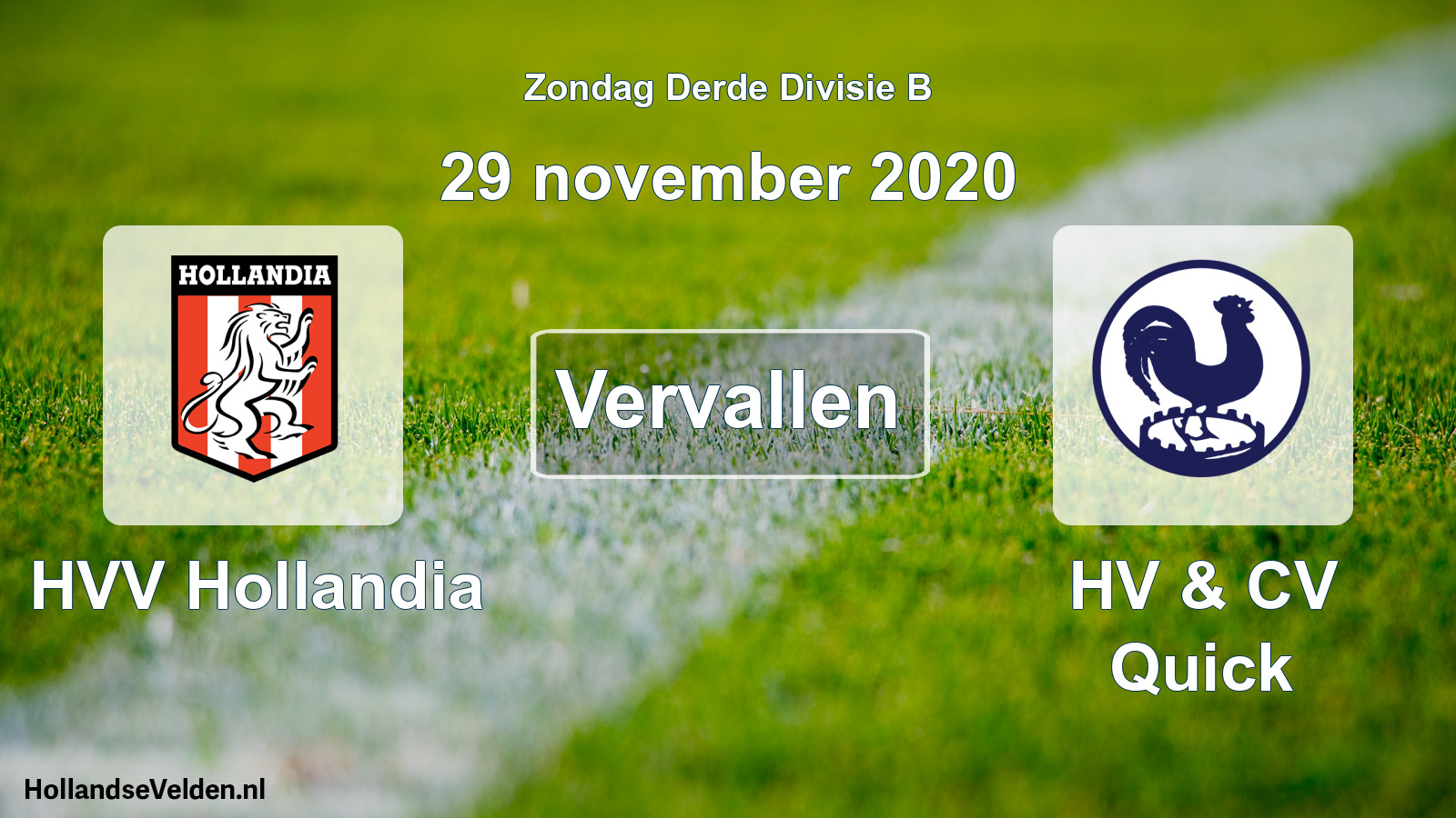 Scheduled Match: HVV Hollandia - HV & CV Quick (29 November 2020)