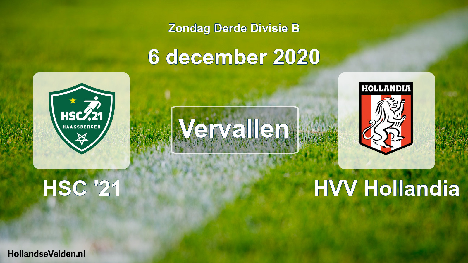 Scheduled Match: HSC '21 - HVV Hollandia (6 December 2020)