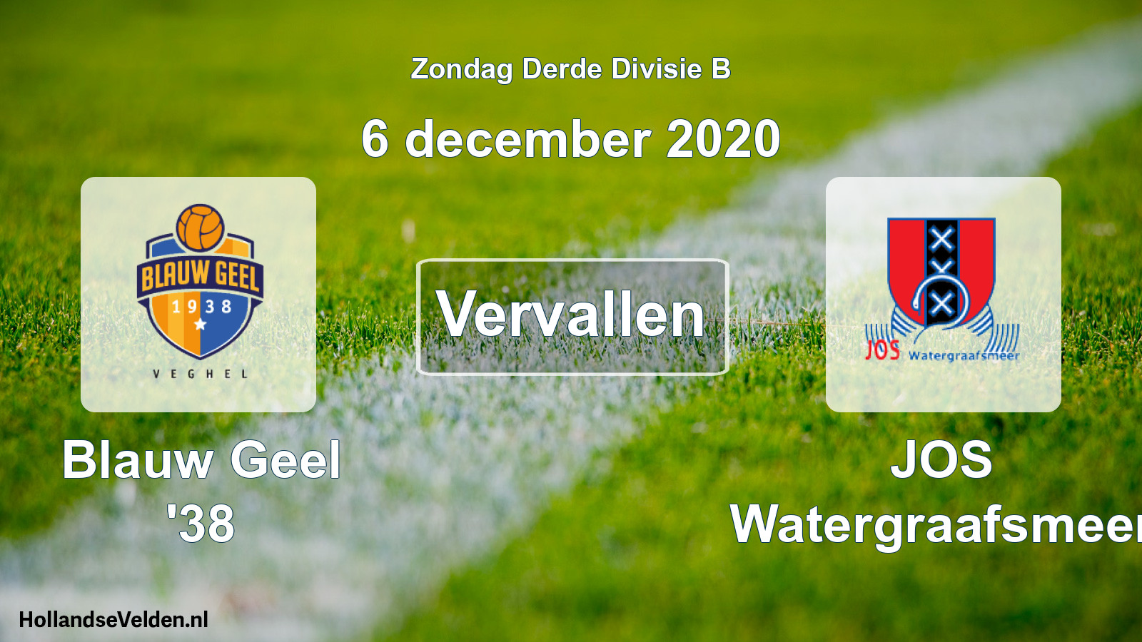 Scheduled Match: Blauw Geel '38 - JOS Watergraafsmeer (6 December 2020)