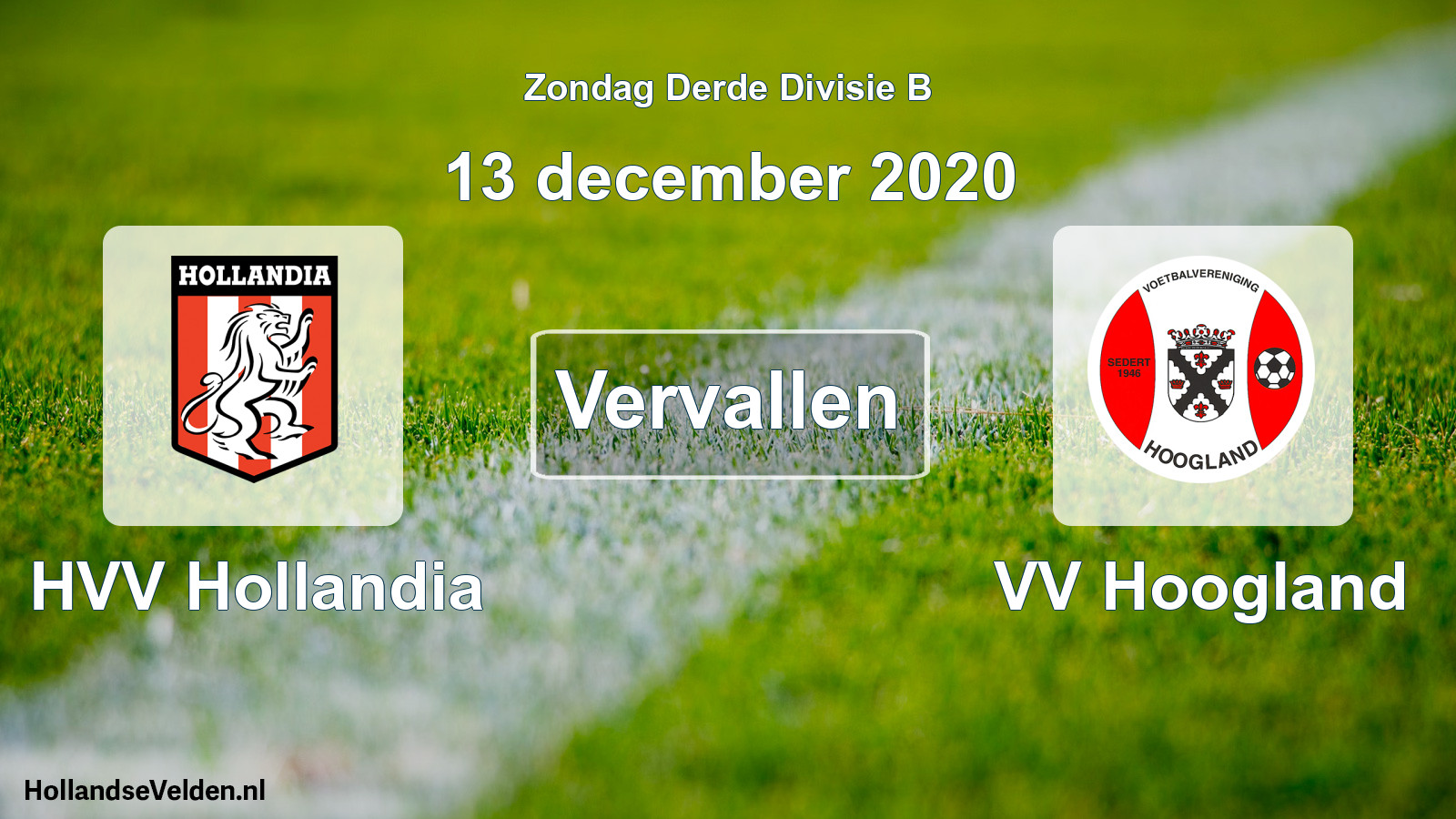 Scheduled Match: HVV Hollandia - VV Hoogland (13 December 2020)