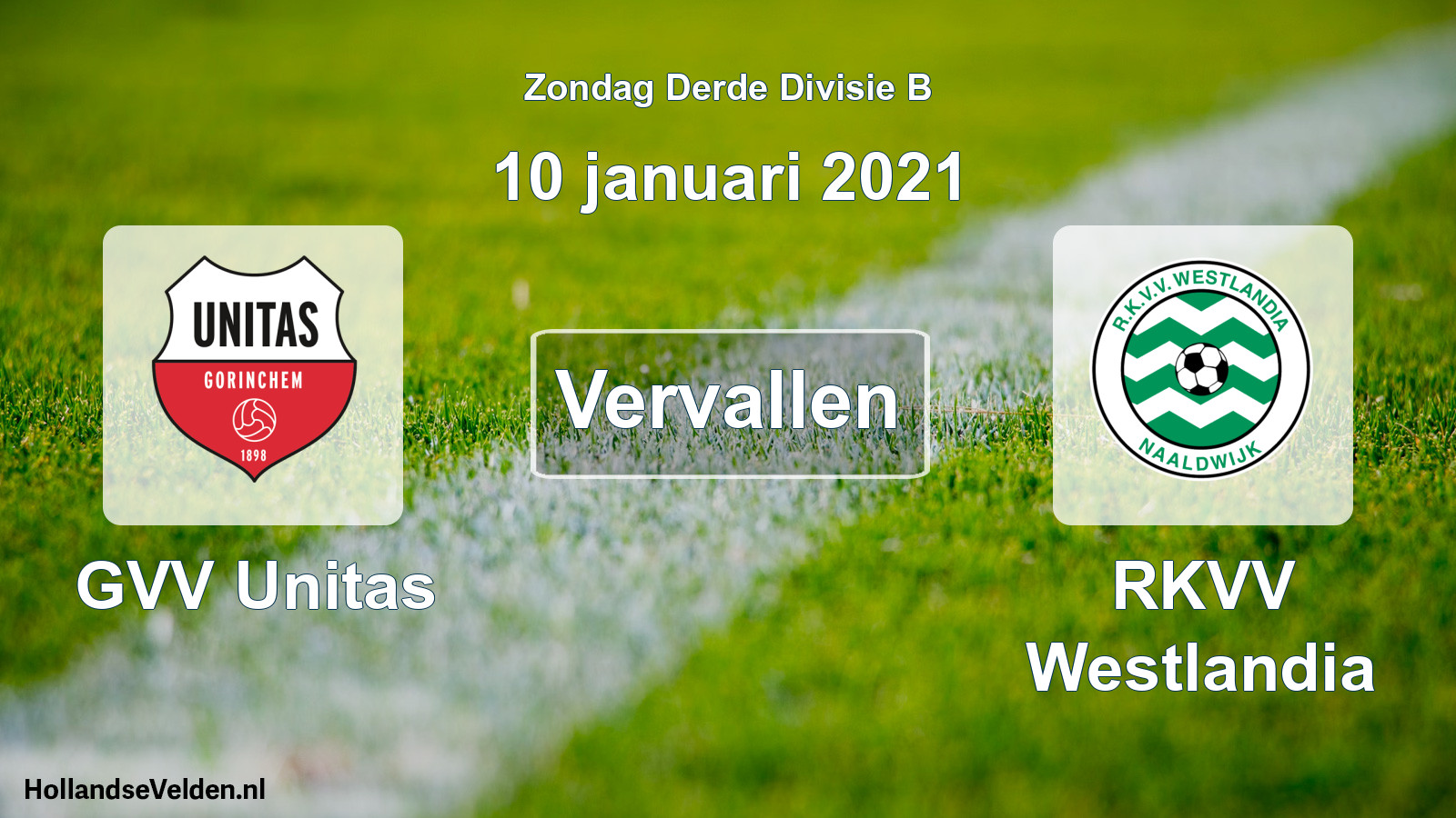 Scheduled Match: GVV Unitas - RKVV Westlandia (10 January 2021)