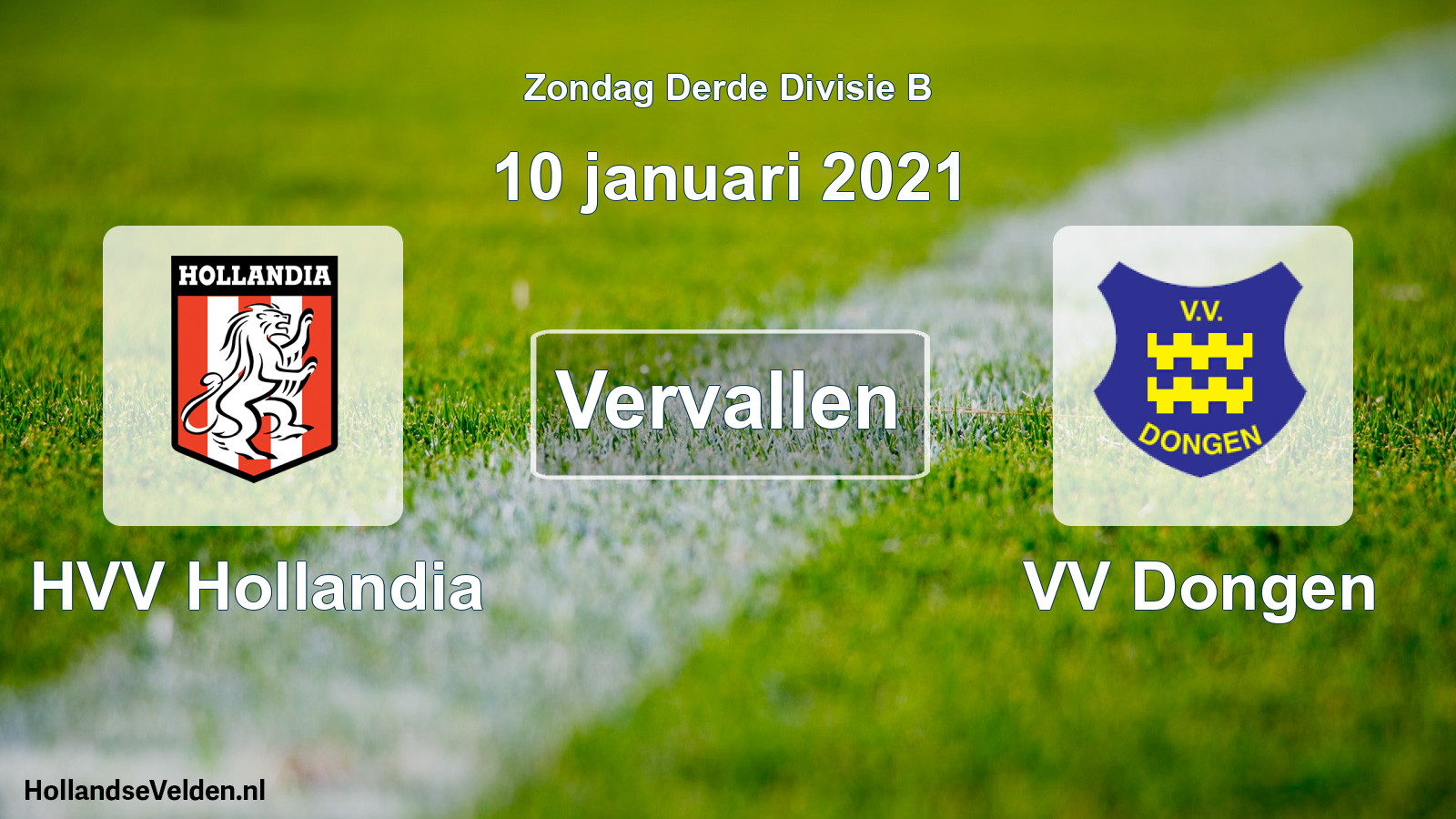 Scheduled Match: HVV Hollandia - VV Dongen (10 January 2021)