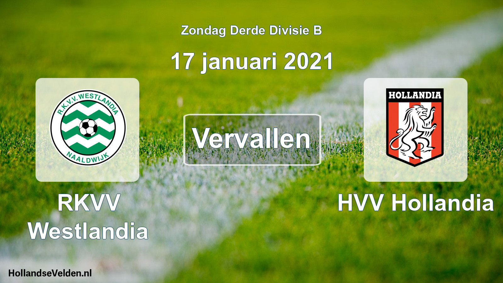 Scheduled Match: RKVV Westlandia - HVV Hollandia (17 January 2021)