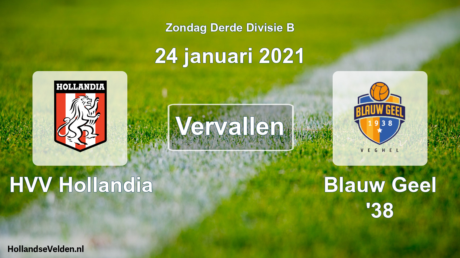 Scheduled Match: HVV Hollandia - Blauw Geel '38 (24 January 2021)