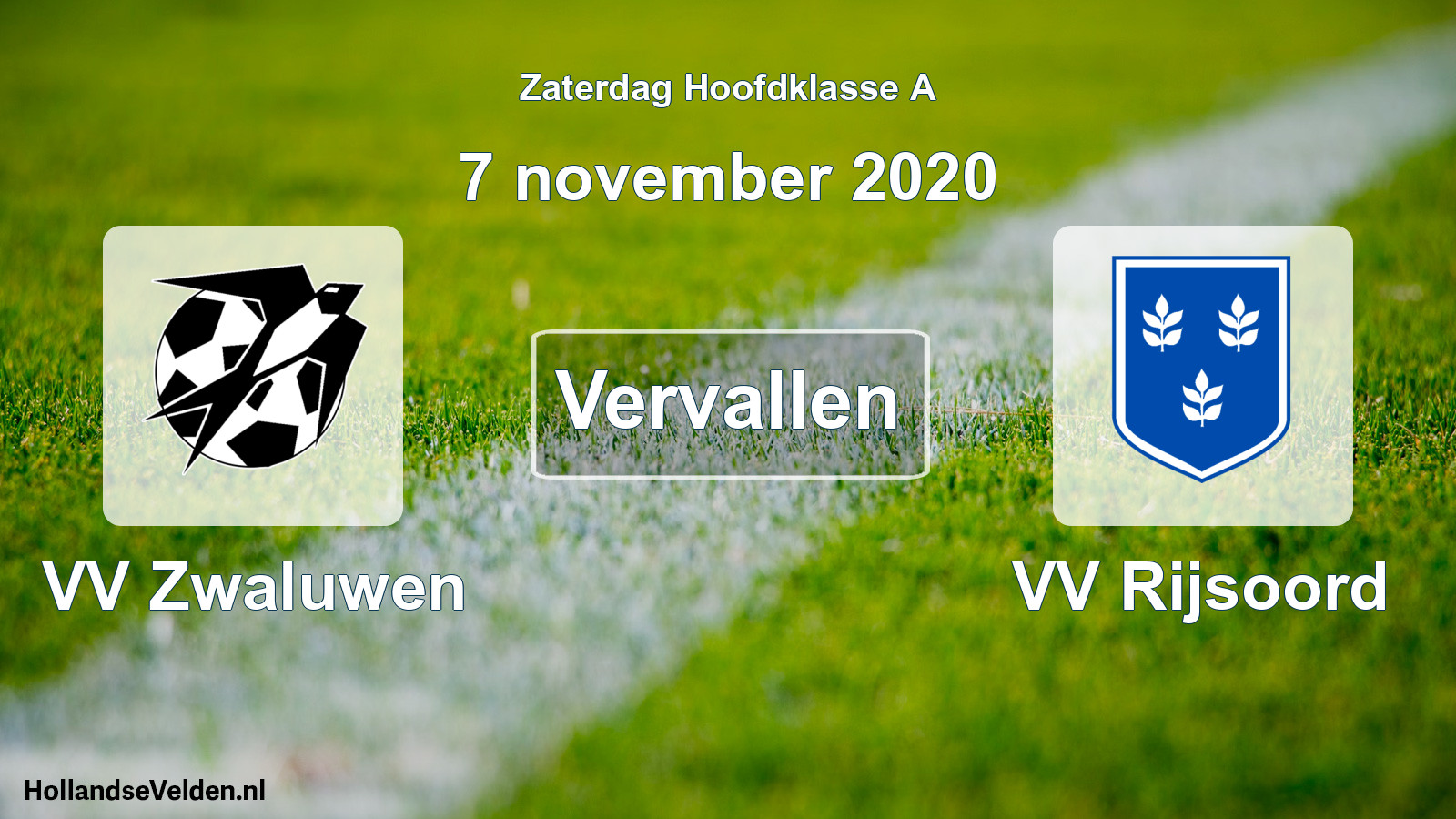 Scheduled Match: VV Zwaluwen - VV Rijsoord (7 November 2020)