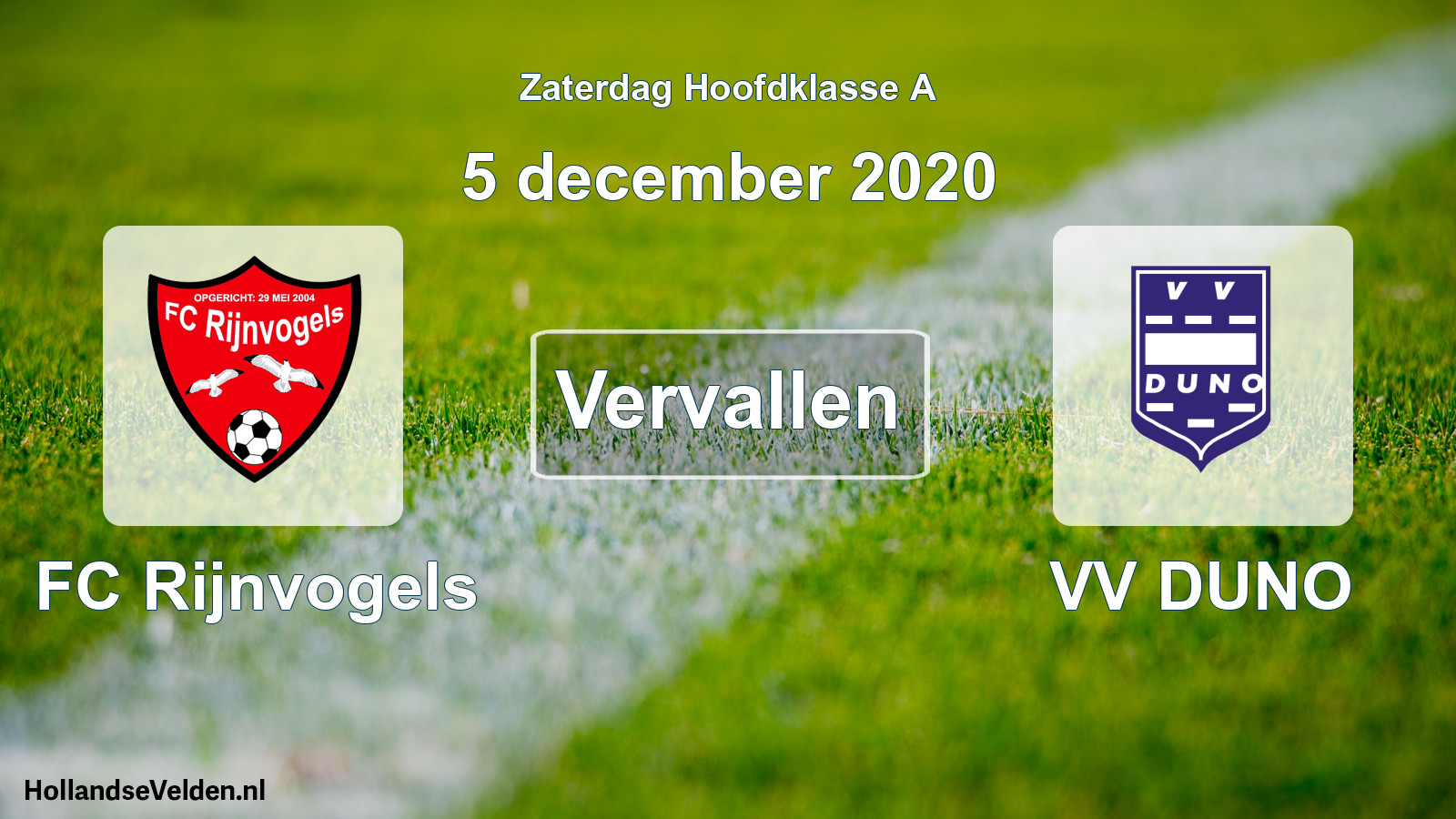 Scheduled Match: FC Rijnvogels - VV DUNO (5 December 2020)