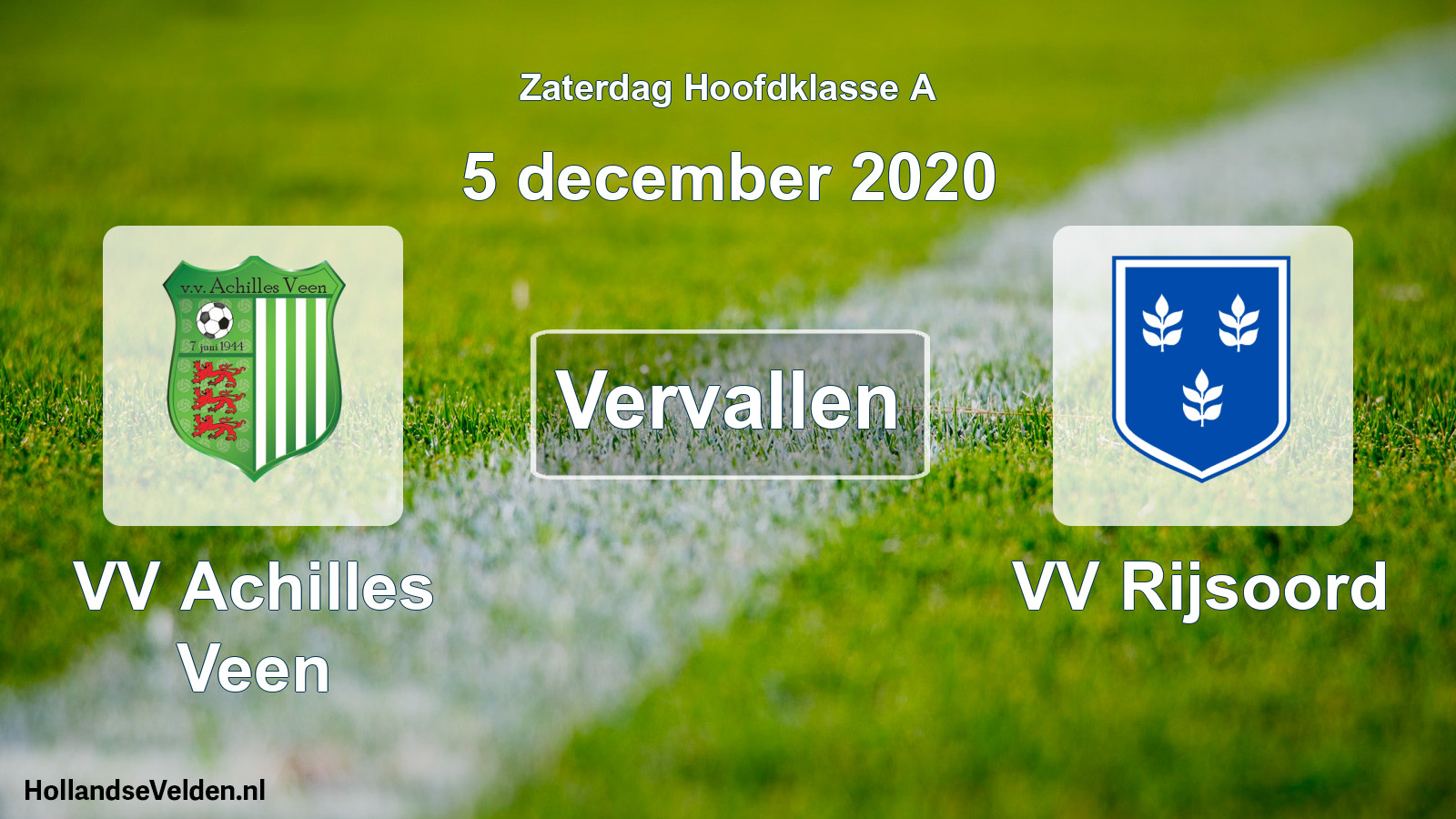 Scheduled Match: VV Achilles Veen - VV Rijsoord (5 December 2020)