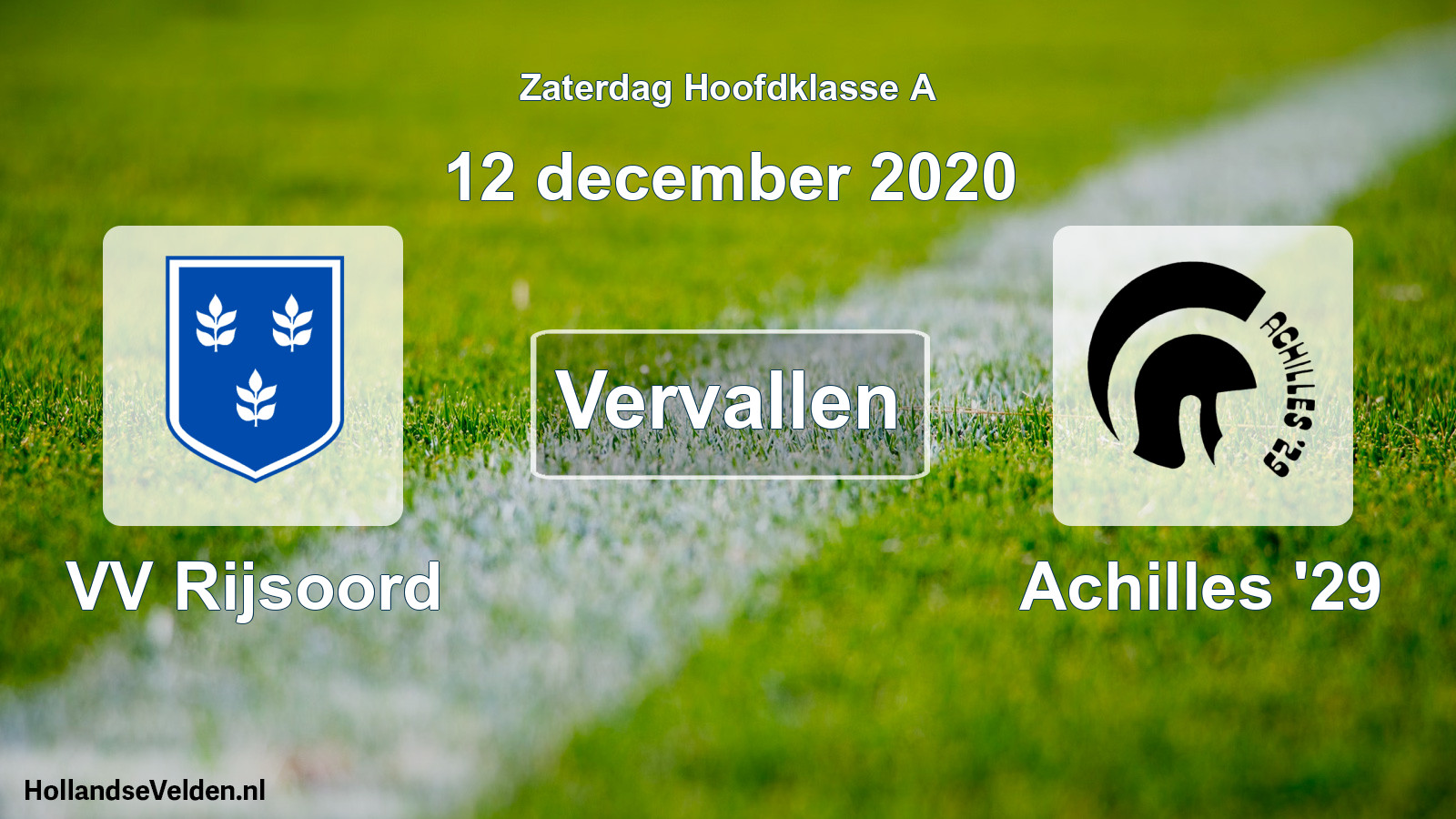 Scheduled Match: VV Rijsoord - Achilles '29 (12 December 2020)