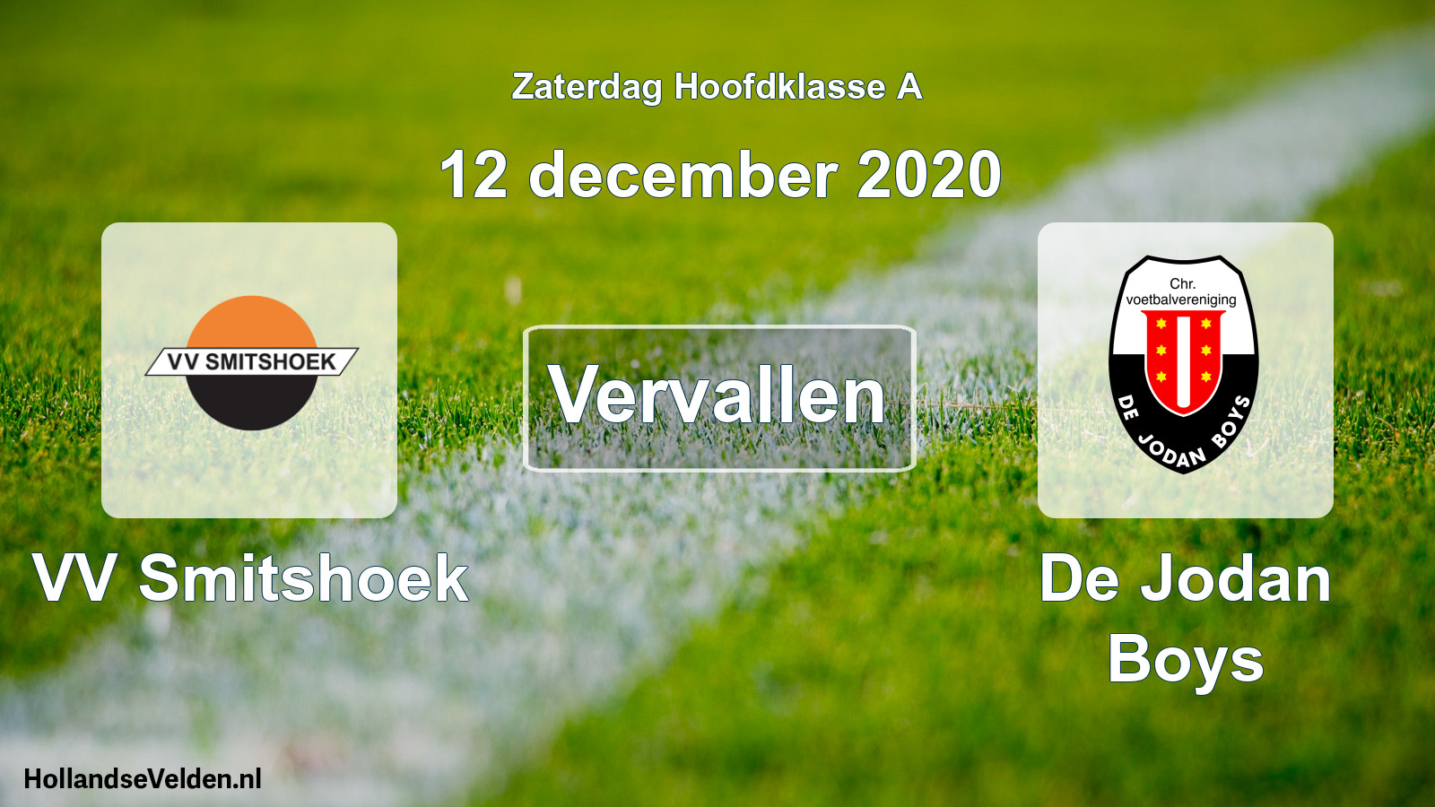 Scheduled Match: VV Smitshoek - De Jodan Boys (12 December 2020)