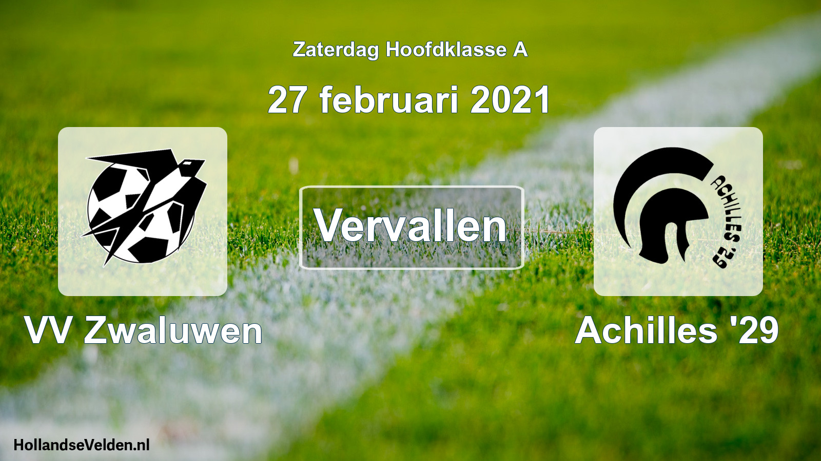 Scheduled Match: VV Zwaluwen - Achilles '29 (27 February 2021)