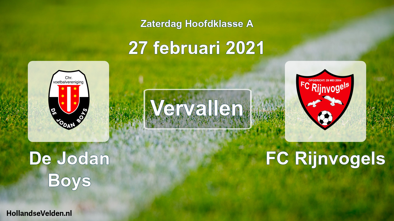 Scheduled Match: De Jodan Boys - FC Rijnvogels (27 February 2021)