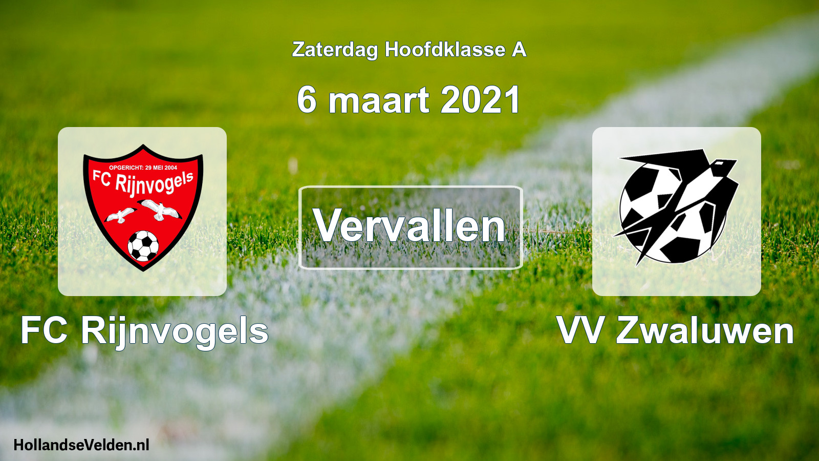 Scheduled Match: FC Rijnvogels - VV Zwaluwen (6 March 2021)