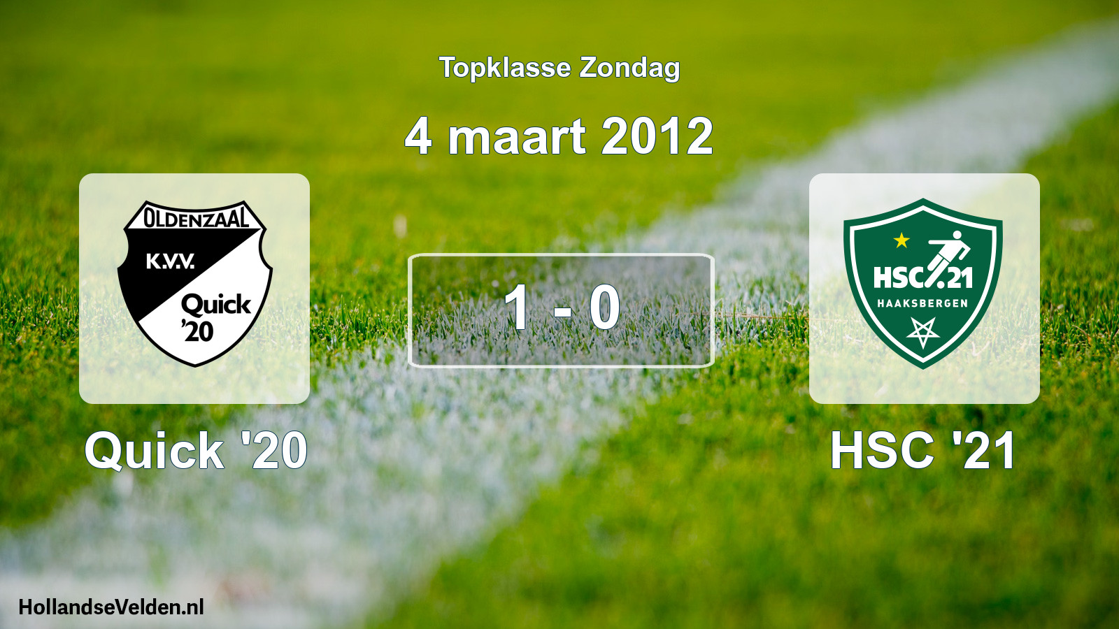 Total number of matches played: Quick '20 - HSC '21 1 - 0 (4 March 2012)