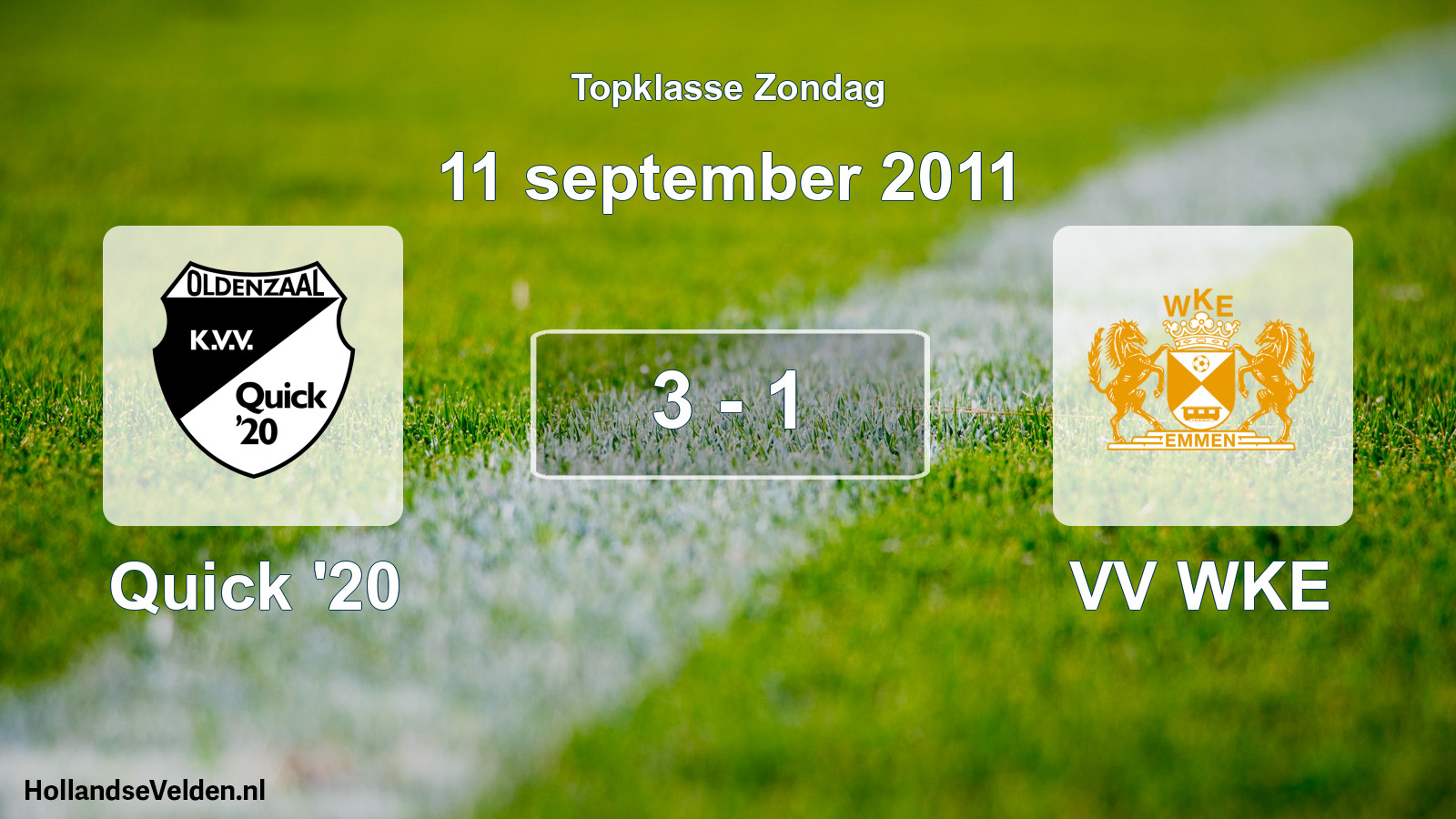 Total number of matches played: Quick '20 - VV WKE 3 - 1 (11 September 2011)
