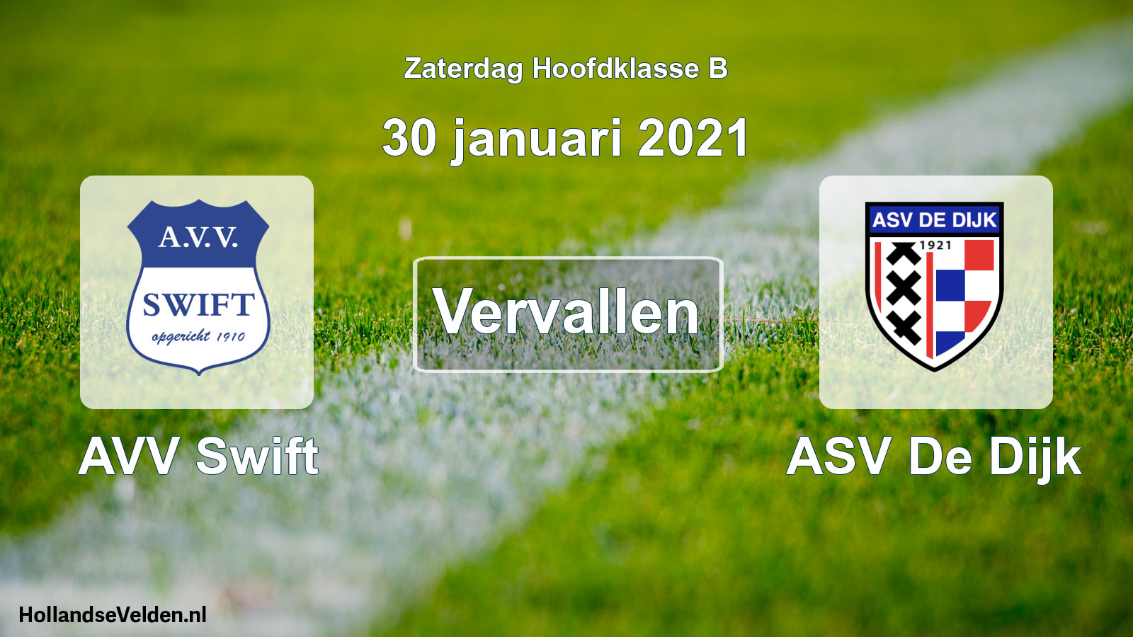Scheduled Match: AVV Swift - ASV De Dijk (30 January 2021)