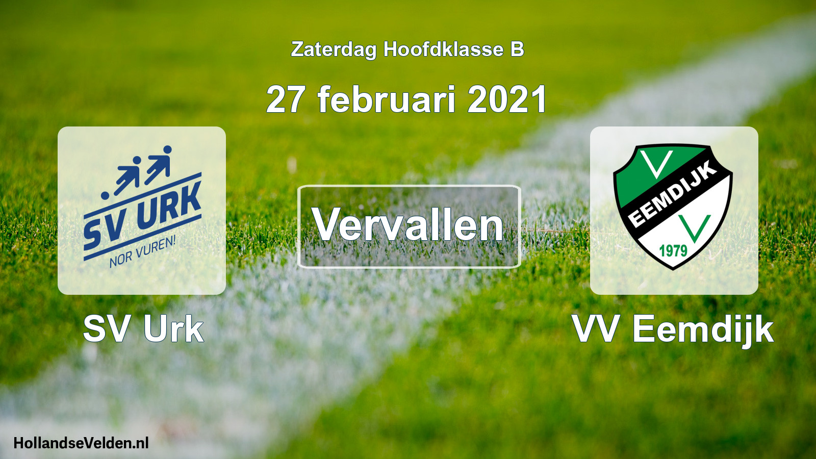 Scheduled Match: SV Urk - VV Eemdijk (27 February 2021)
