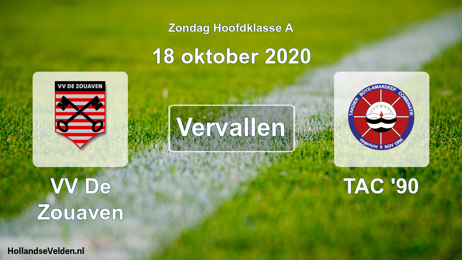 Scheduled Match: VV De Zouaven - TAC '90 (18 October 2020)