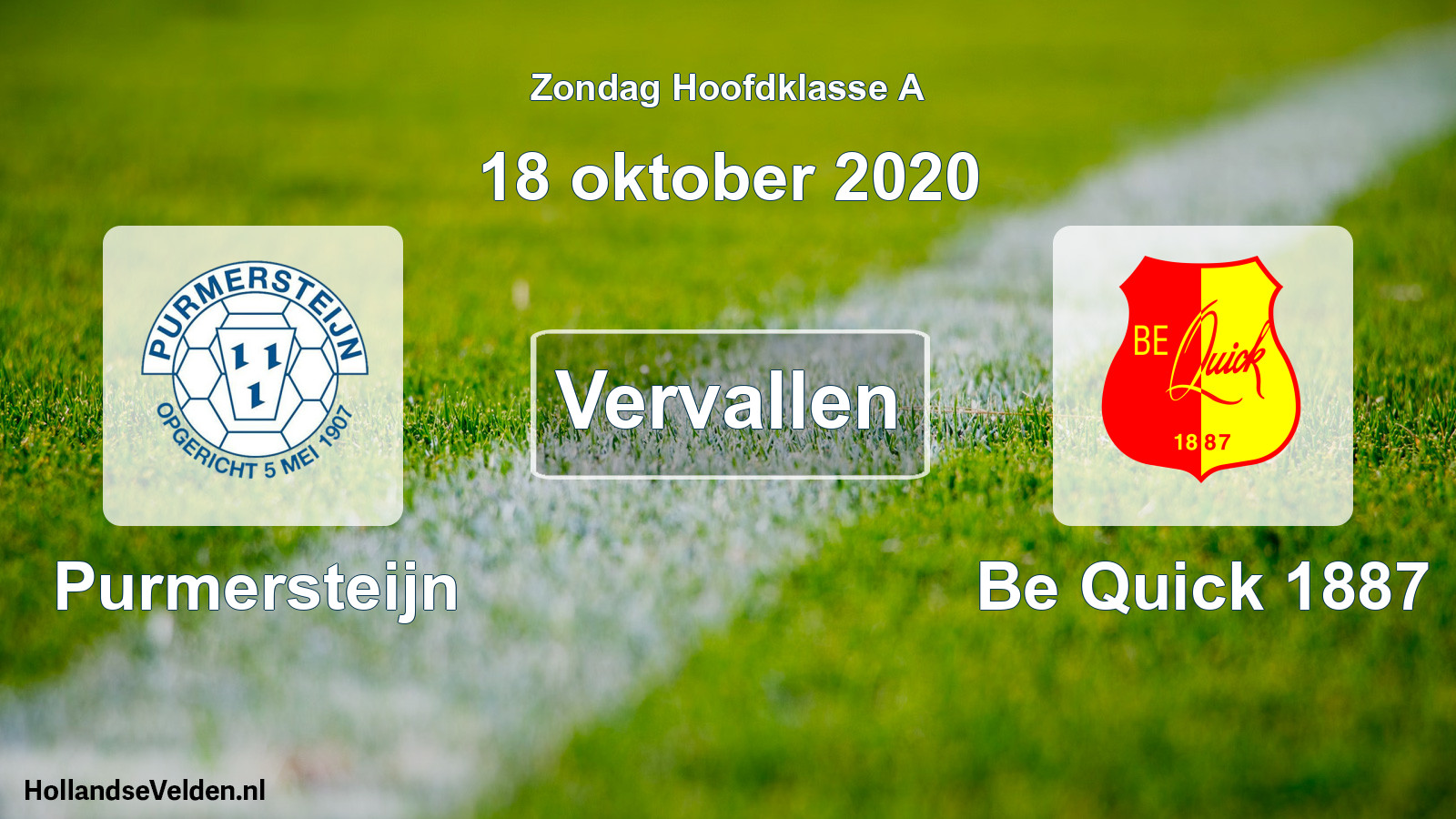 Scheduled Match: Purmersteijn - Be Quick 1887 (18 October 2020)