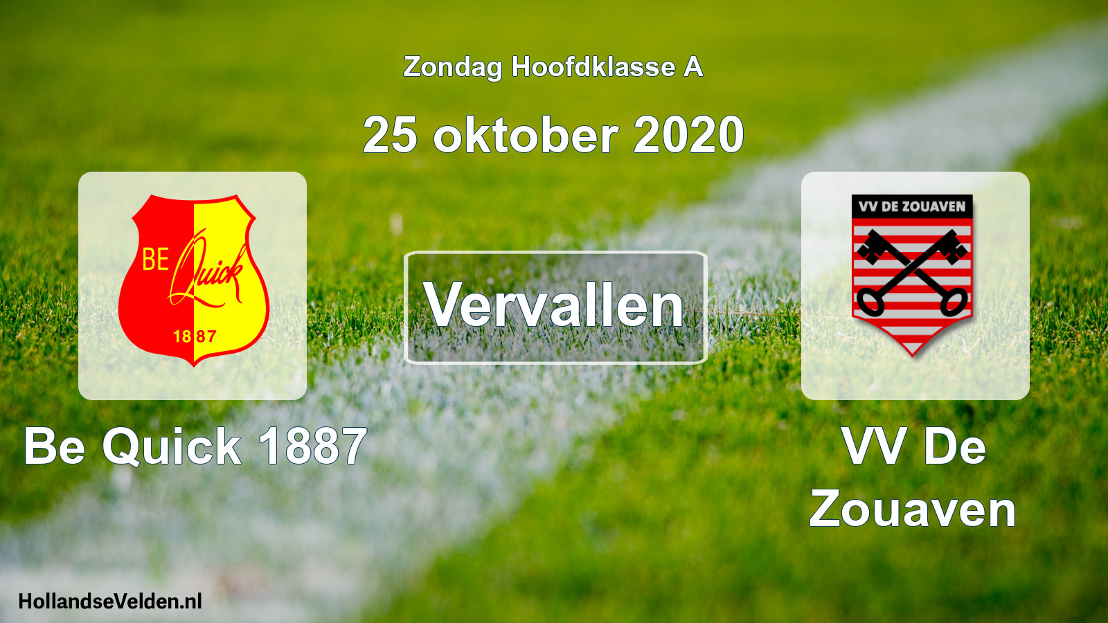Scheduled Match: Be Quick 1887 - VV De Zouaven (25 October 2020)