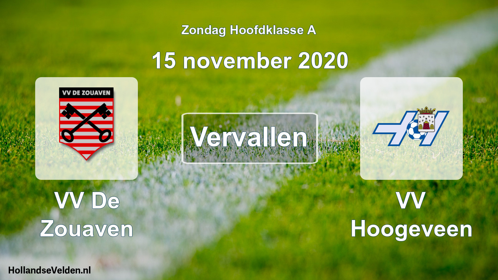 Scheduled Match: VV De Zouaven - VV Hoogeveen (15 November 2020)