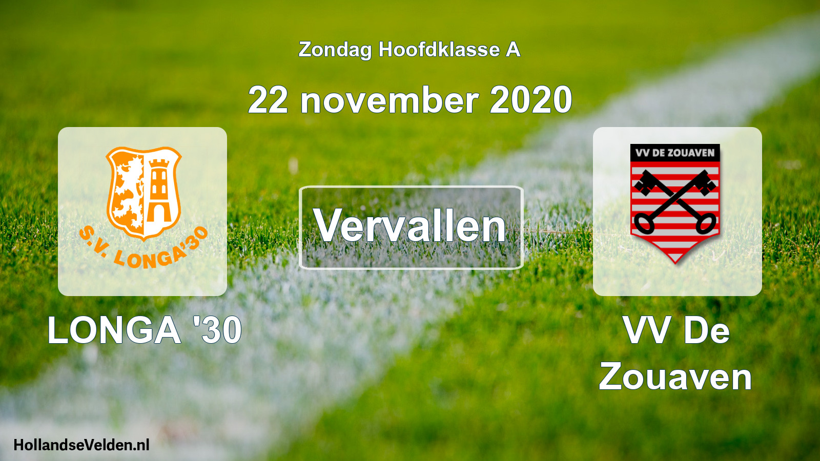 Scheduled Match: LONGA '30 - VV De Zouaven (22 November 2020)
