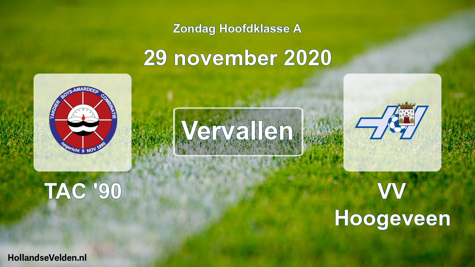 Scheduled Match: TAC '90 - VV Hoogeveen (29 November 2020)
