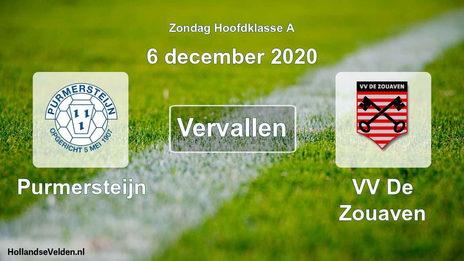 Scheduled Match: Purmersteijn - VV De Zouaven (6 December 2020)