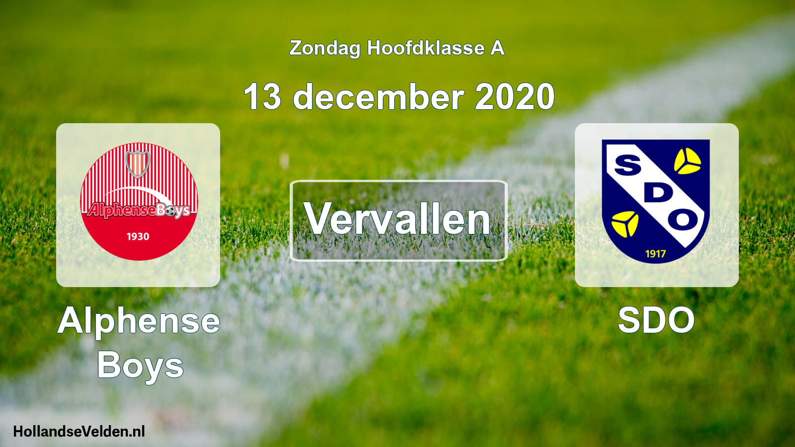 Scheduled Match: Alphense Boys - SDO (13 December 2020)