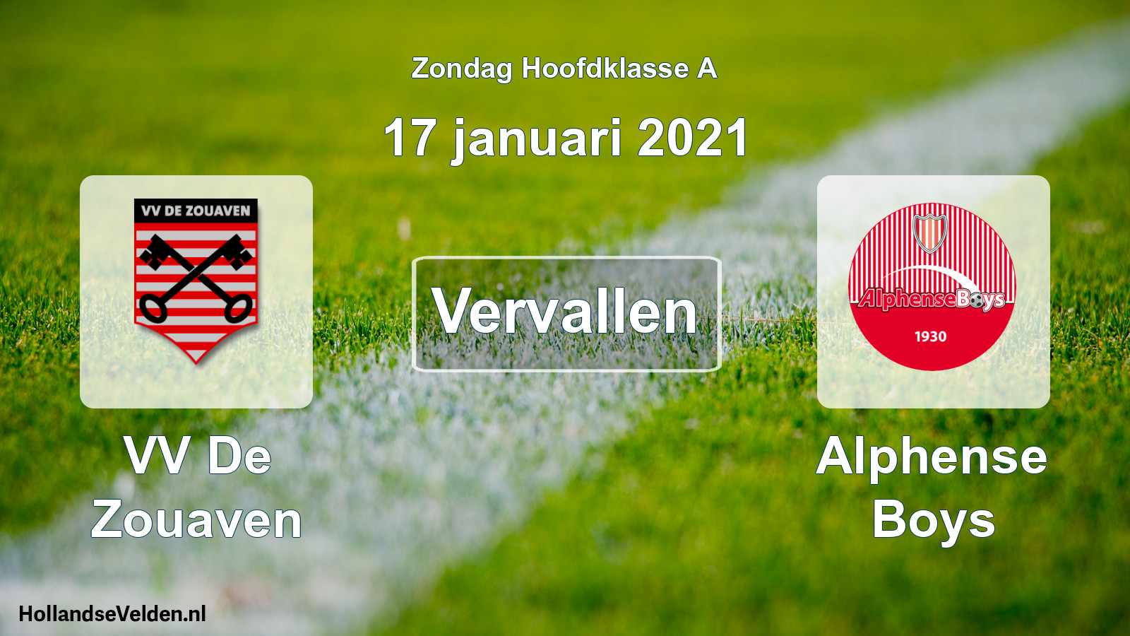 Scheduled Match: VV De Zouaven - Alphense Boys (17 January 2021)