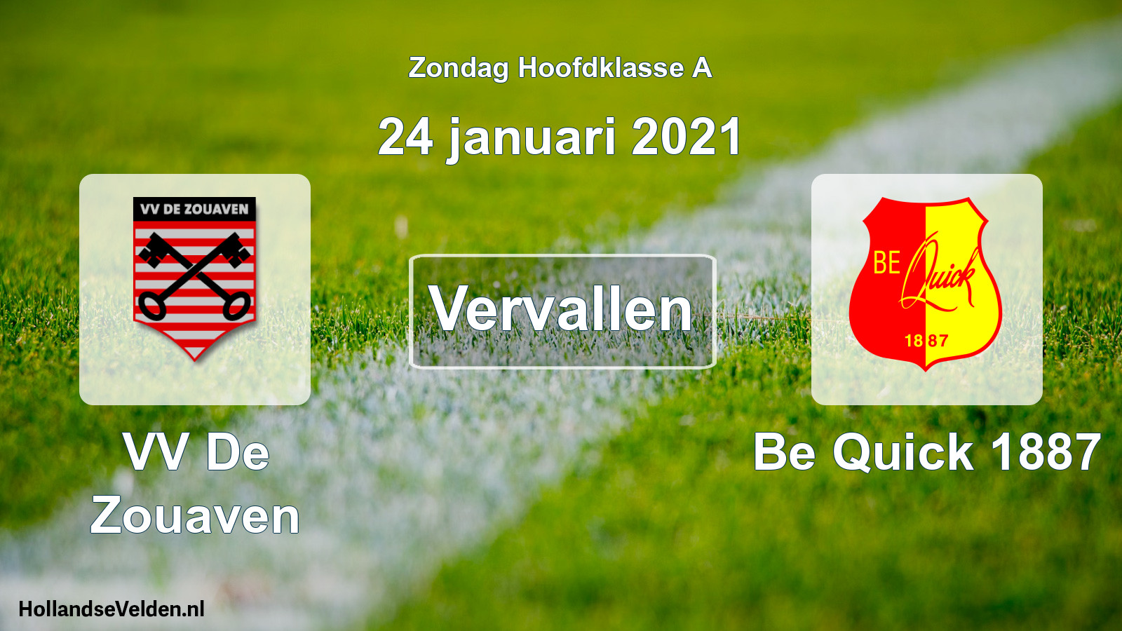Scheduled Match: VV De Zouaven - Be Quick 1887 (24 January 2021)