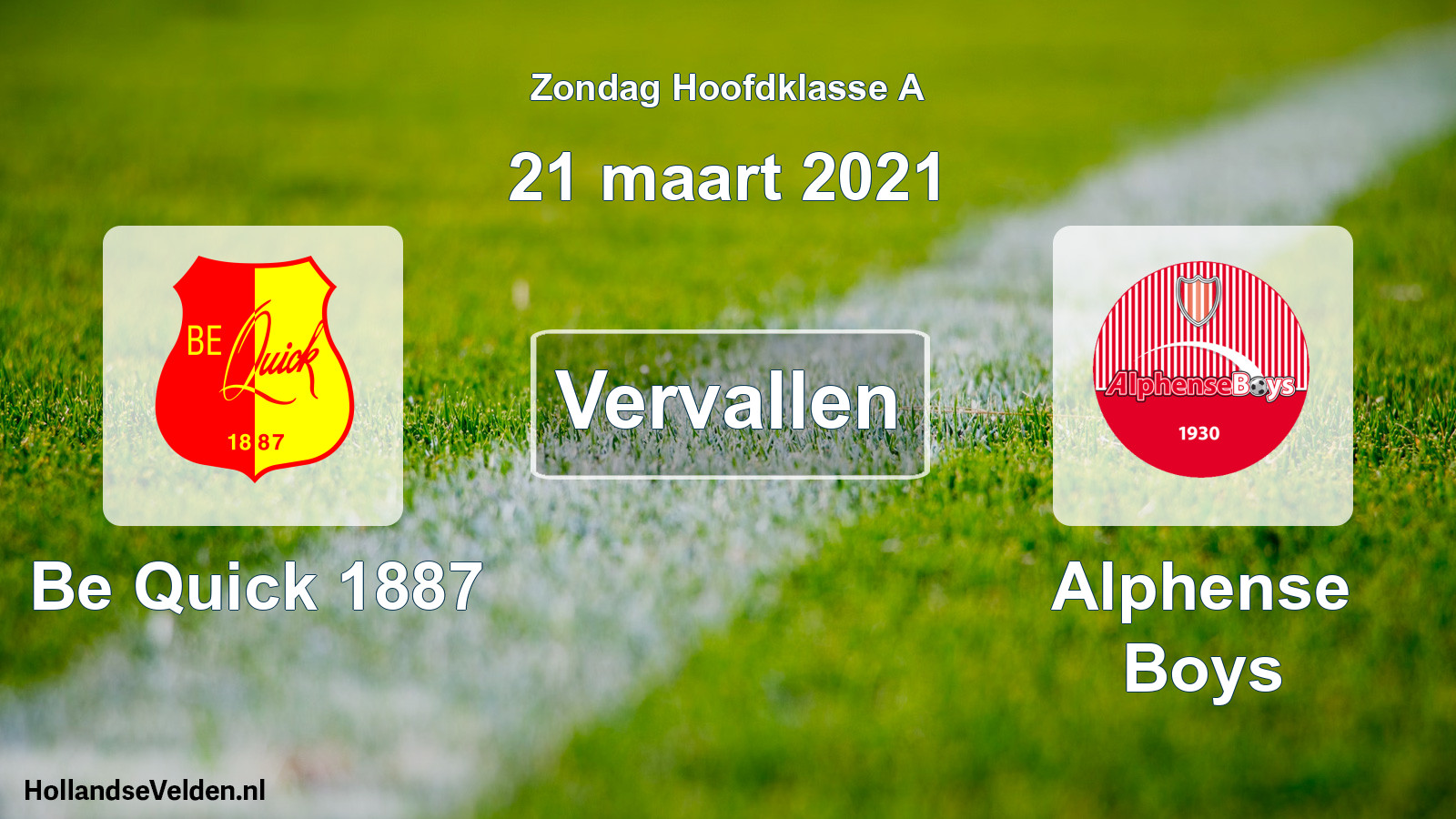 Scheduled Match: Be Quick 1887 - Alphense Boys (21 March 2021)