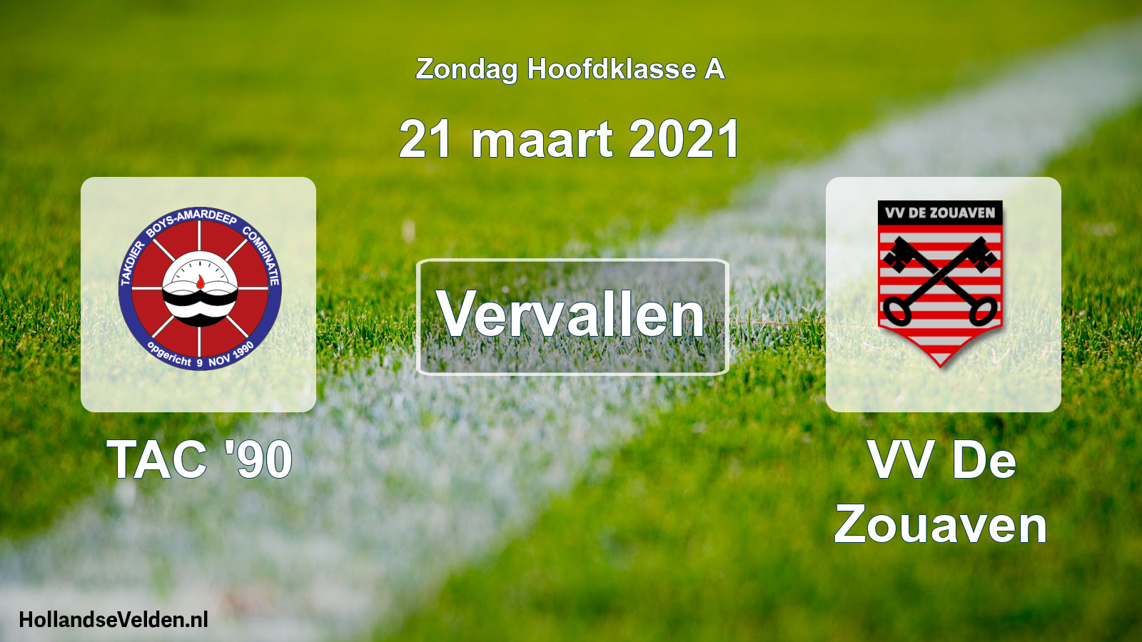 Scheduled Match: TAC '90 - VV De Zouaven (21 March 2021)
