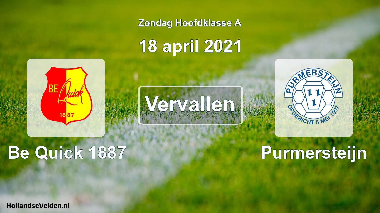 Scheduled Match: Be Quick 1887 - Purmersteijn (18 April 2021)