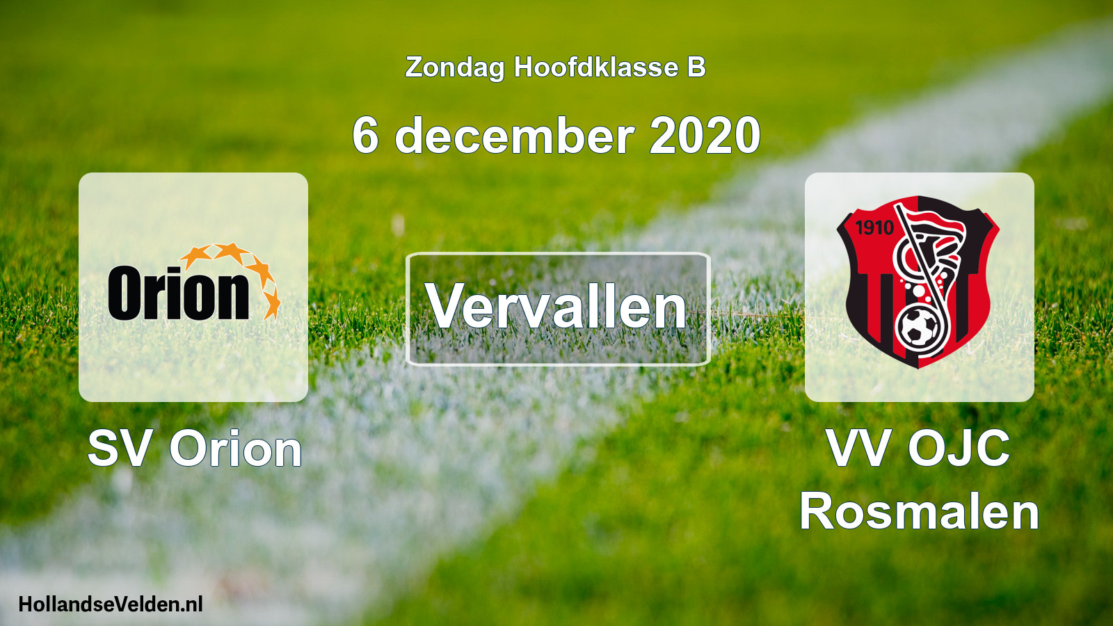Scheduled Match: SV Orion - VV OJC Rosmalen (6 December 2020)