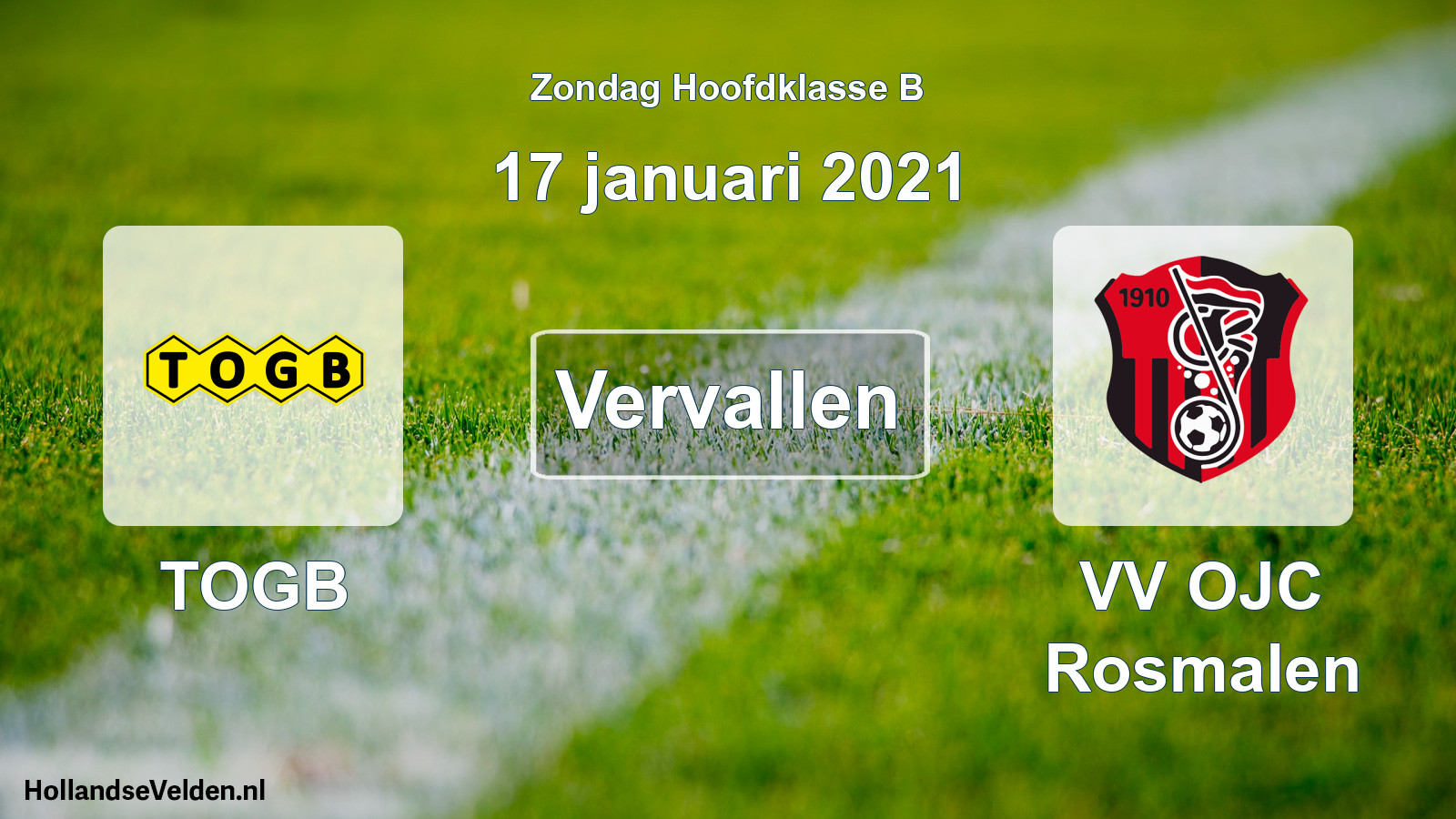 Scheduled Match: TOGB - VV OJC Rosmalen (17 January 2021)