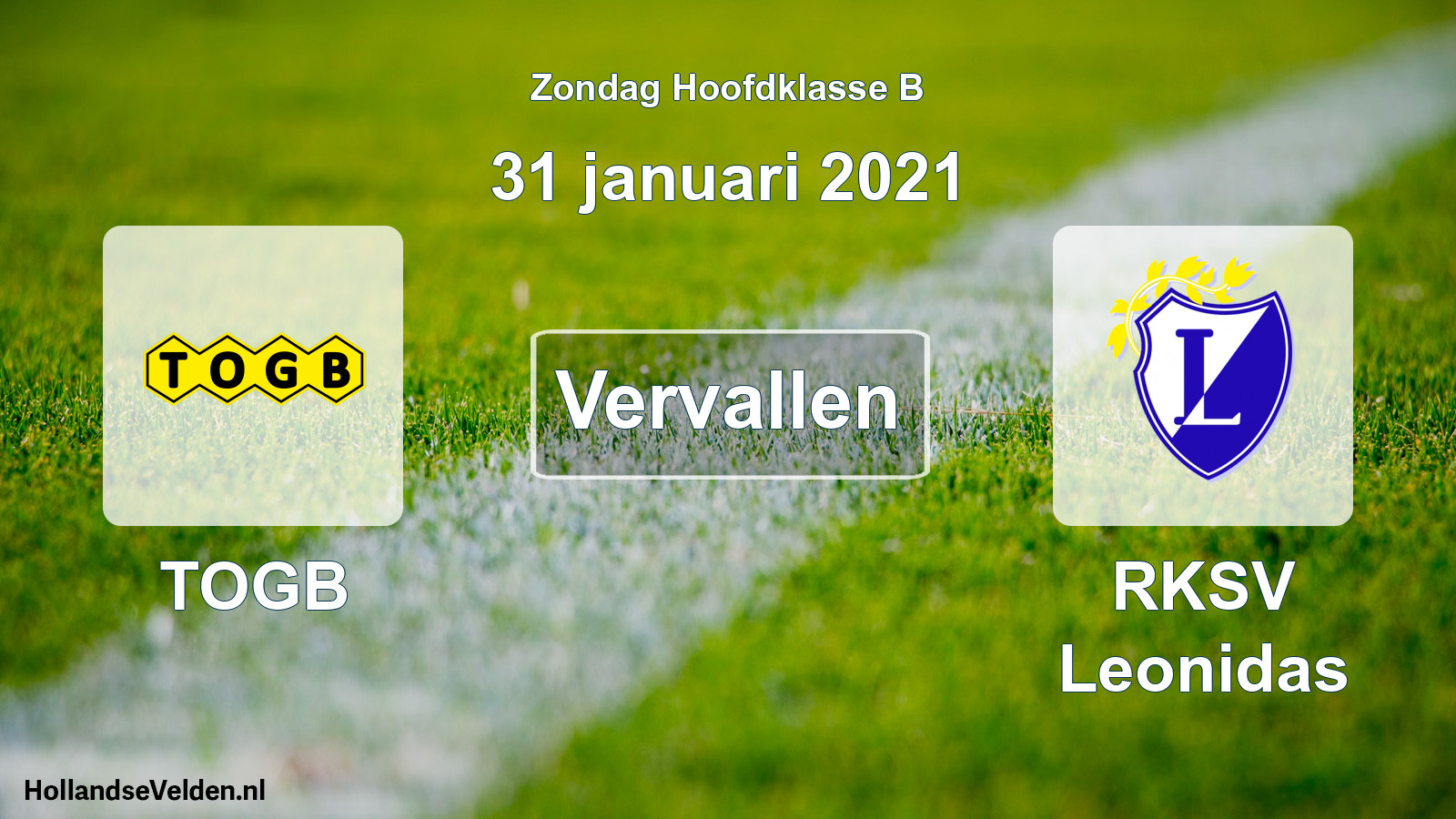 Geplande wedstrijd: TOGB - RKSV Leonidas (31 januari 2021)