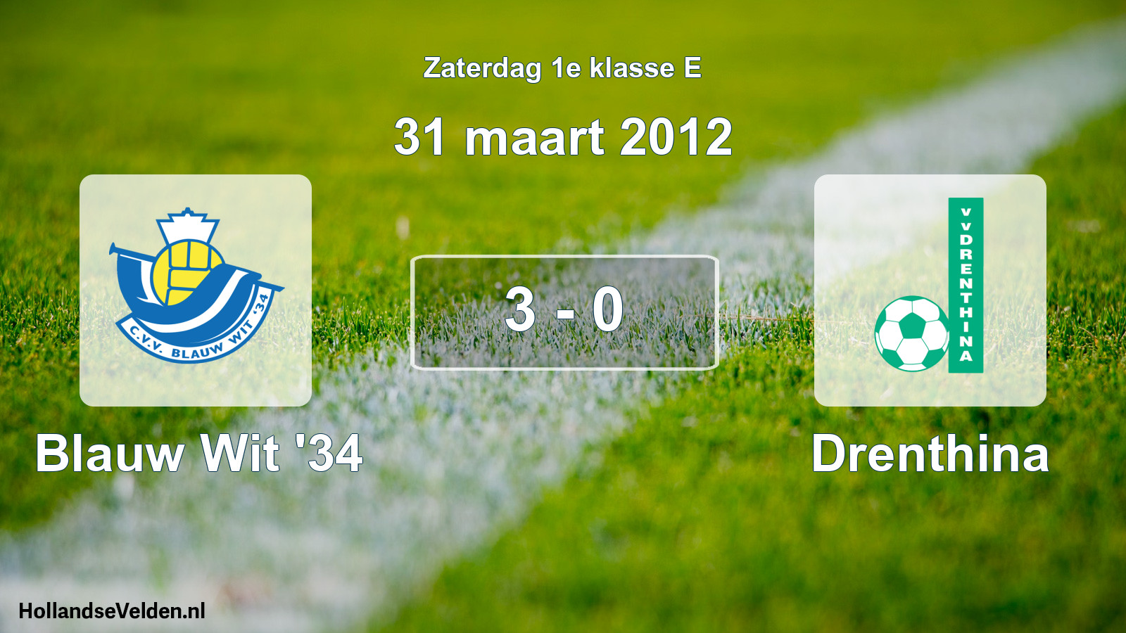Total number of matches played: Blauw Wit '34 - Drenthina 3 - 0 (31 March 2012)