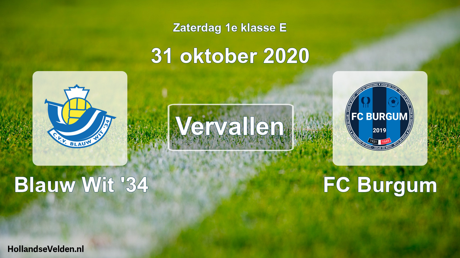 Scheduled Match: Blauw Wit '34 - FC Burgum (31 October 2020)